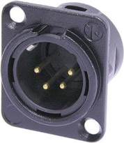 4-pin Male XLR Panel Connector, Black, Gold Contacts