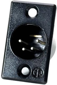 4-Pin Male XLR Rectangular Panel Connector, Black, Silver Contacts