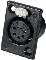 5-Pin XLR female panel connector rectangular, black with gold contacts