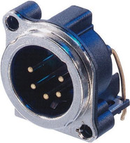 5-pin Male XLR Panel Receptacle, Horizontal PCB Mount