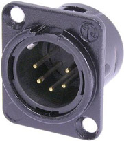 5-pin Male XLR Panel Receptacle, Black, Gold Contacts