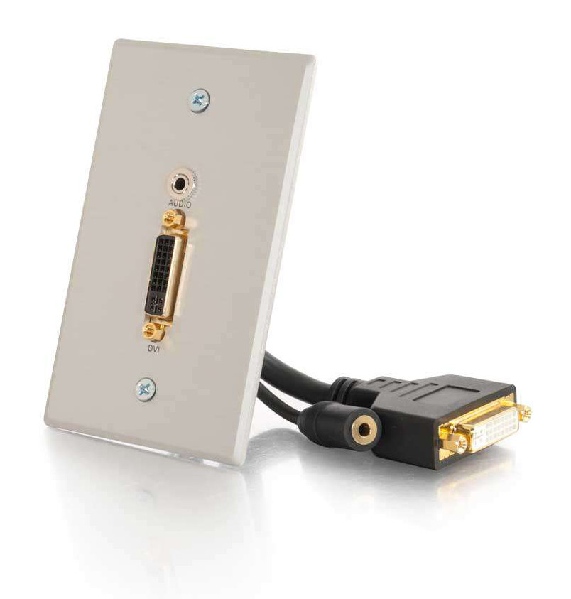 DVI and 3.5mm Audio Pass Through Wall Plate, Brushed Aluminum