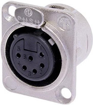 6-pin Female XLR Panel Receptacle, Nickel