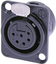 6-pin Female XLR Panel Receptacle, Black, Gold Contacts