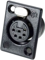 6-Pin XLR female panel connector rectangular, Black with Gold contacts