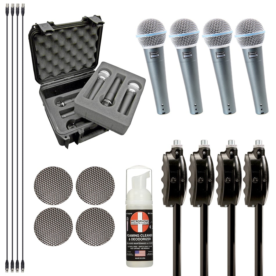 Vocal Microphone Bundle with (4) Shure Beta 58A Microphones and Accessories