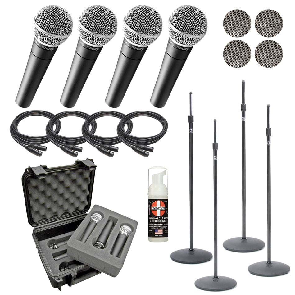 Dynamic Vocal Microphone Bundle with (4) Shure SM58-LC Microphones and Accessories