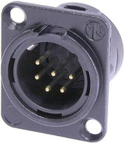 6-pin Male XLR Panel Receptacle, Black, Gold Contacts