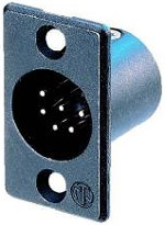 6-Pin XLR Male Rectangular Panel Connector, Black, Gold Contacts