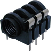 1/4" Switched Stereo Jack, Horizontal PCB Mount
