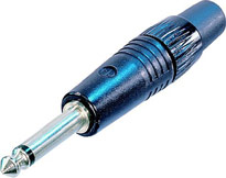 2-conductor 1/4" Cable Phone Plug, Black, Gold Contacts