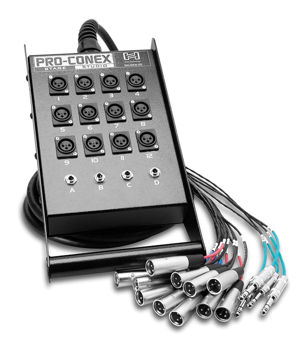 16 Channel Fan to Box Snake with (12) XLR Sends and (4) 1/4" TRS Returns, 25 ft