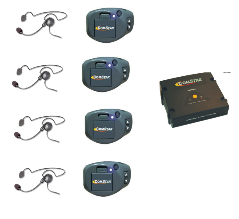Intercom System With 4 Beltpacks, 1 Com-Center, And 4 Headsets
