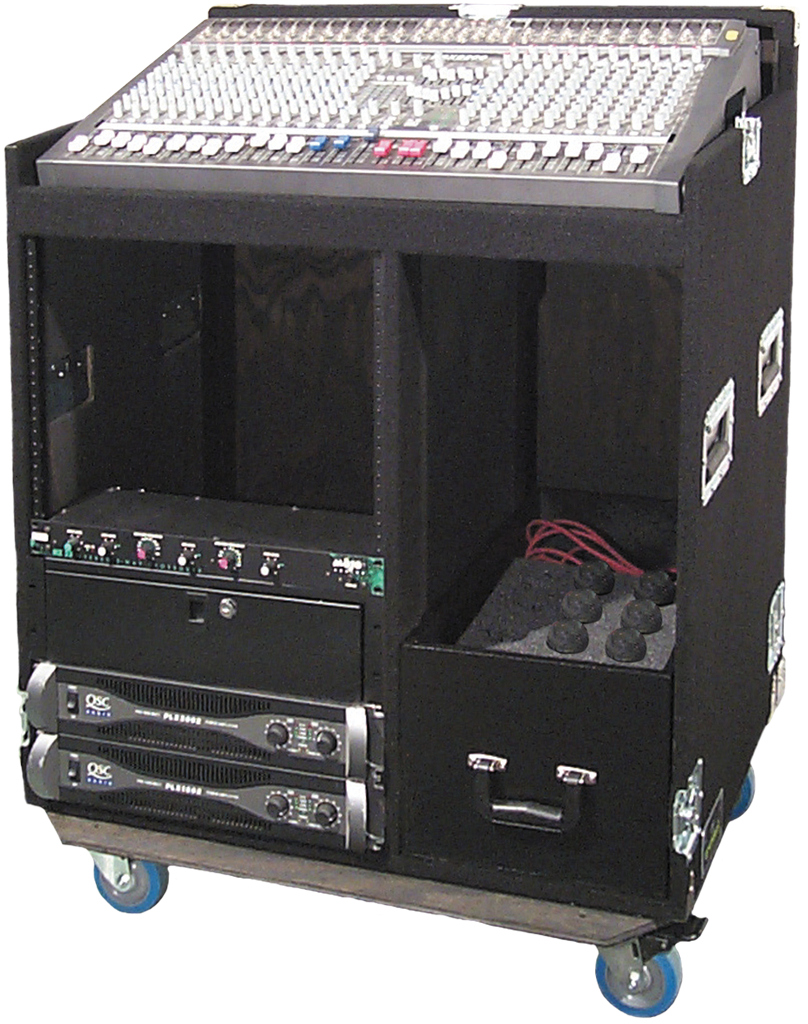 Mixer/Rack Combo Case with 16RU Rack and 4" Casters in Black Carpet Finish