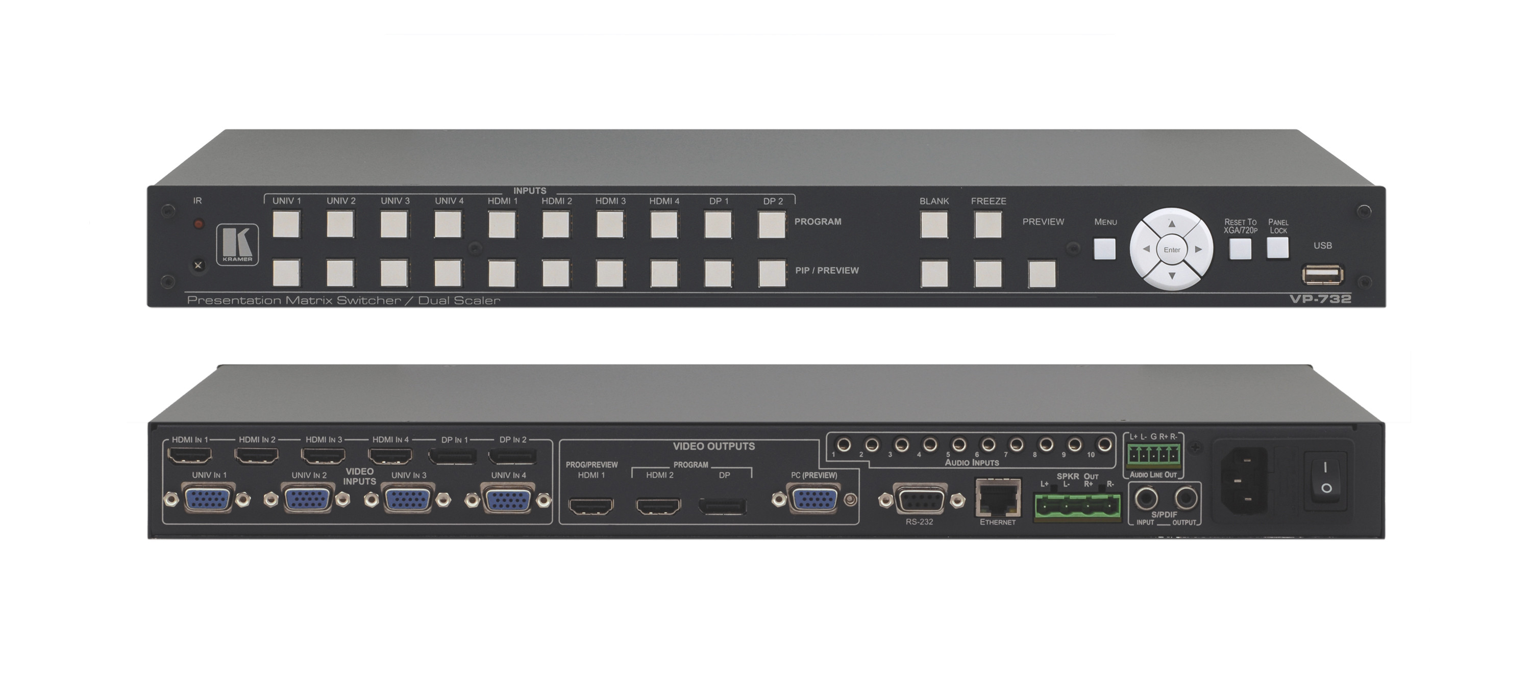1RU 10 Input ProScale Presentation Switcher with Preview & Pro