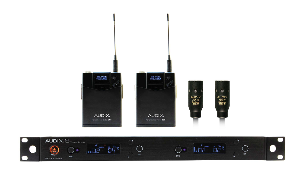 R42 Two Channel Diversity Receiver, Two B60 Bodypack Transmitters with Two ADX10 Lavalier Microphones