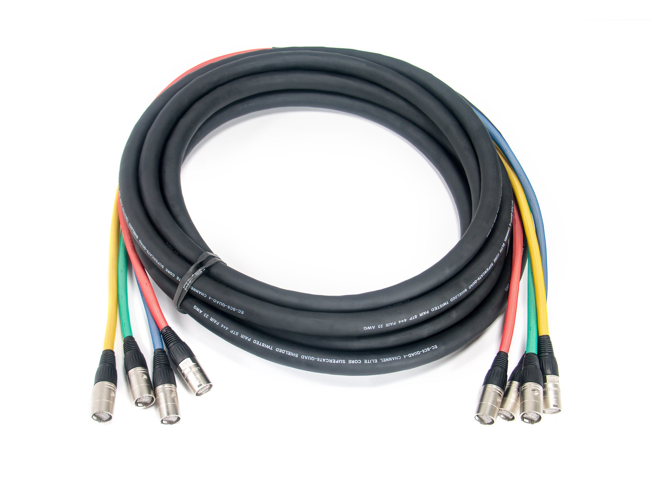 25 ft Shielded Quad CAT6 Cable with 2 ft Fantails and Tactical Lock Ethernet Connectors