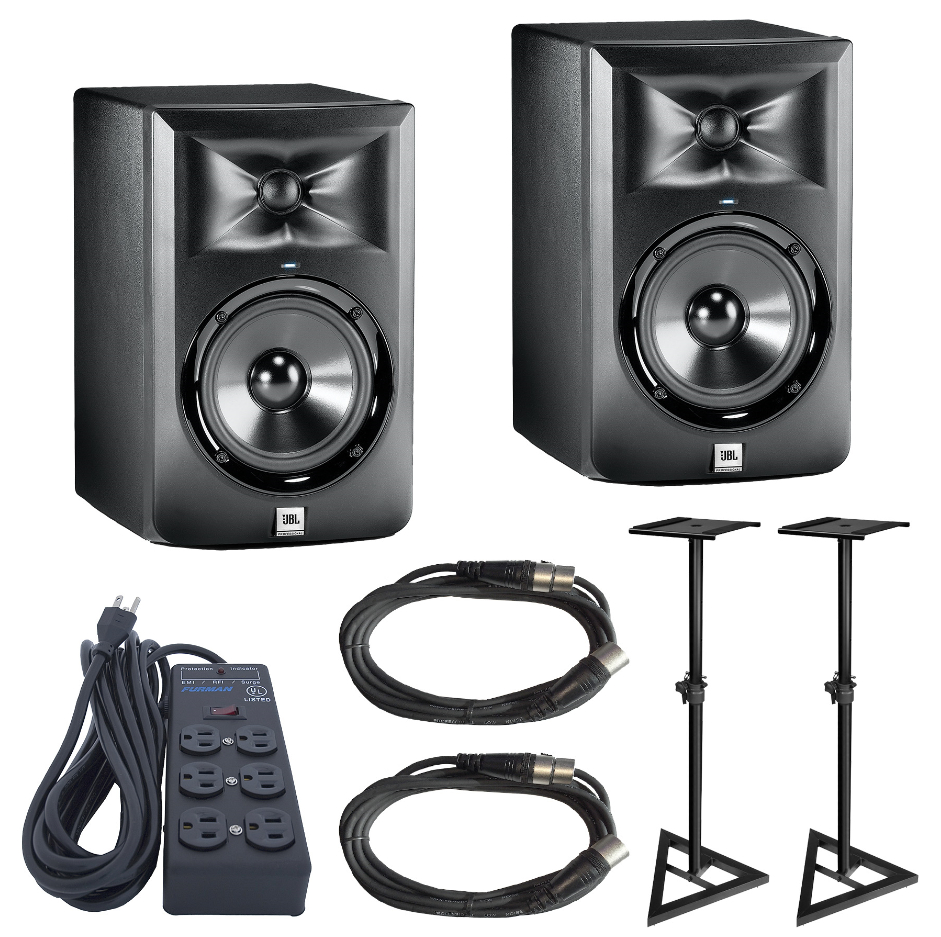 2 Studio Monitors with Monitor Stands and Accessories