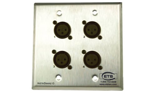 Double Gang Brushed Steel Wall Plate, (4) XLRF to 110 Punchdown