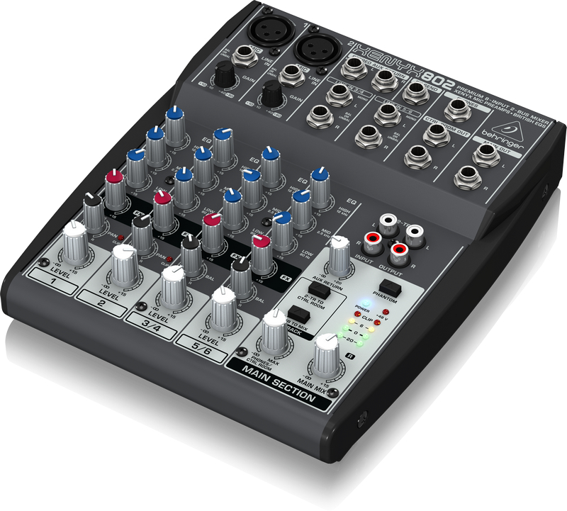 8-Input, 2-Bus Compact Mixer with (2) XENYX Microphone Preamplifiers