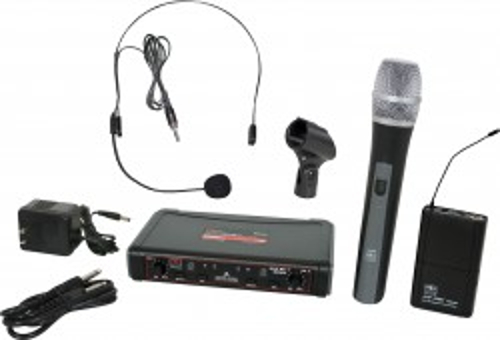 EDXR Receiver, HH38 Hand Held Transmitter, MBP38 Body Back Transmitter, and HS13-UBK Headset Microphone
