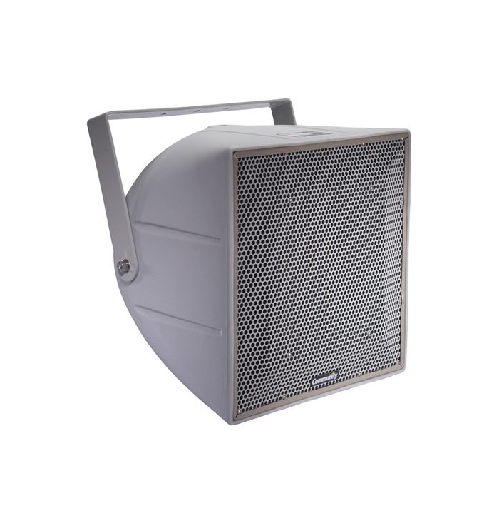 Full-Range, 3-Way 12-Inch Horn-Loaded 70V/100V Racetrack Catch Fence Speaker System in Grey
