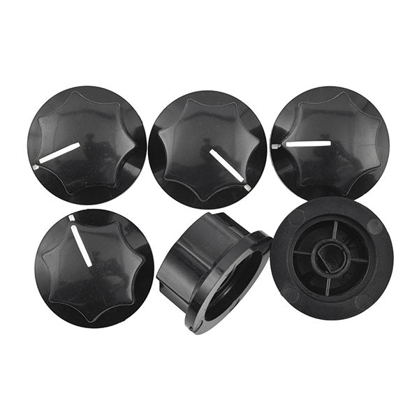 6x Black Skirted Knobs for 1/4" D-Shaft with White Indicator Mark