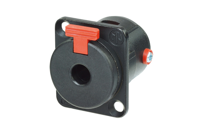 3-Pole Locking 1/4" Phone Jack with D-Size Shell, Black Plastic Housing