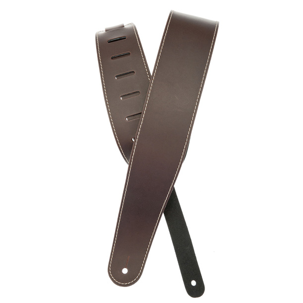 2.5" Wide Brown Leather Guitar Strap with Contrast Stitching