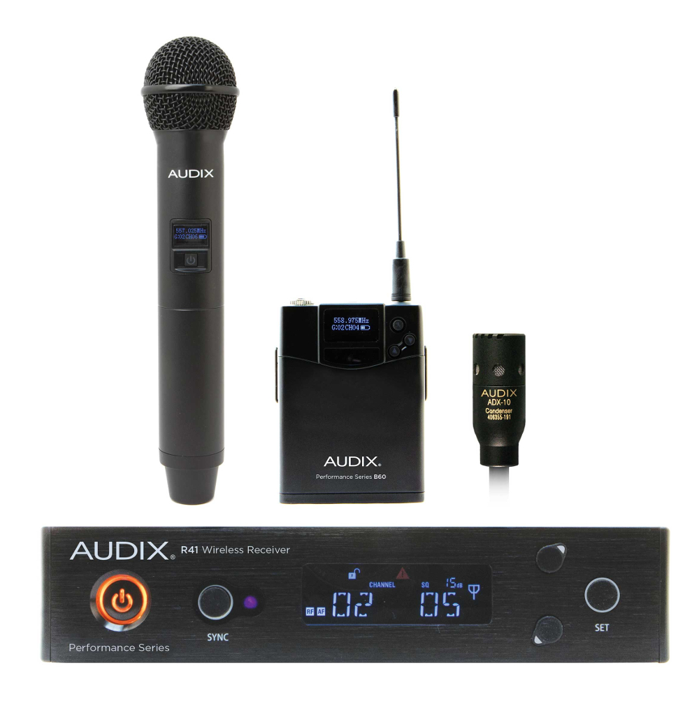 Combination R41 Diversity Receiver, H60/OM2 Handheld Transmitter and B60 Bodypack Transmitter with ADX10 Lavalier Microphone