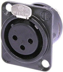 3-Pin Female XLR Chassis Connector in Black with Solder Cups and Silver Contacts