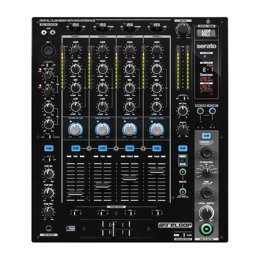 4 channel club DJ mixer with Serato DVS support