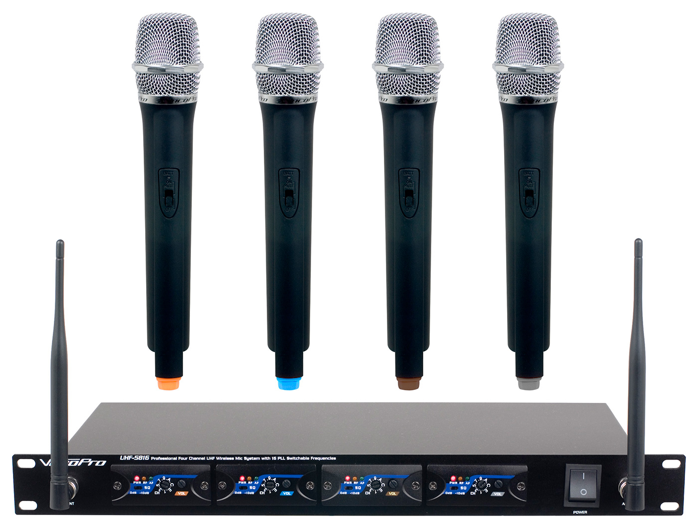 Professional Four Channel UHF Wireless Mic System