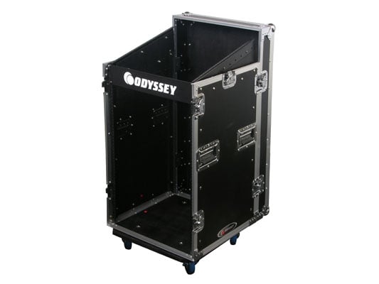 Space Saver Combo Rack with Wheels, 11RU Top Slanted Rack, and 12RU Bottom Vertical Rack