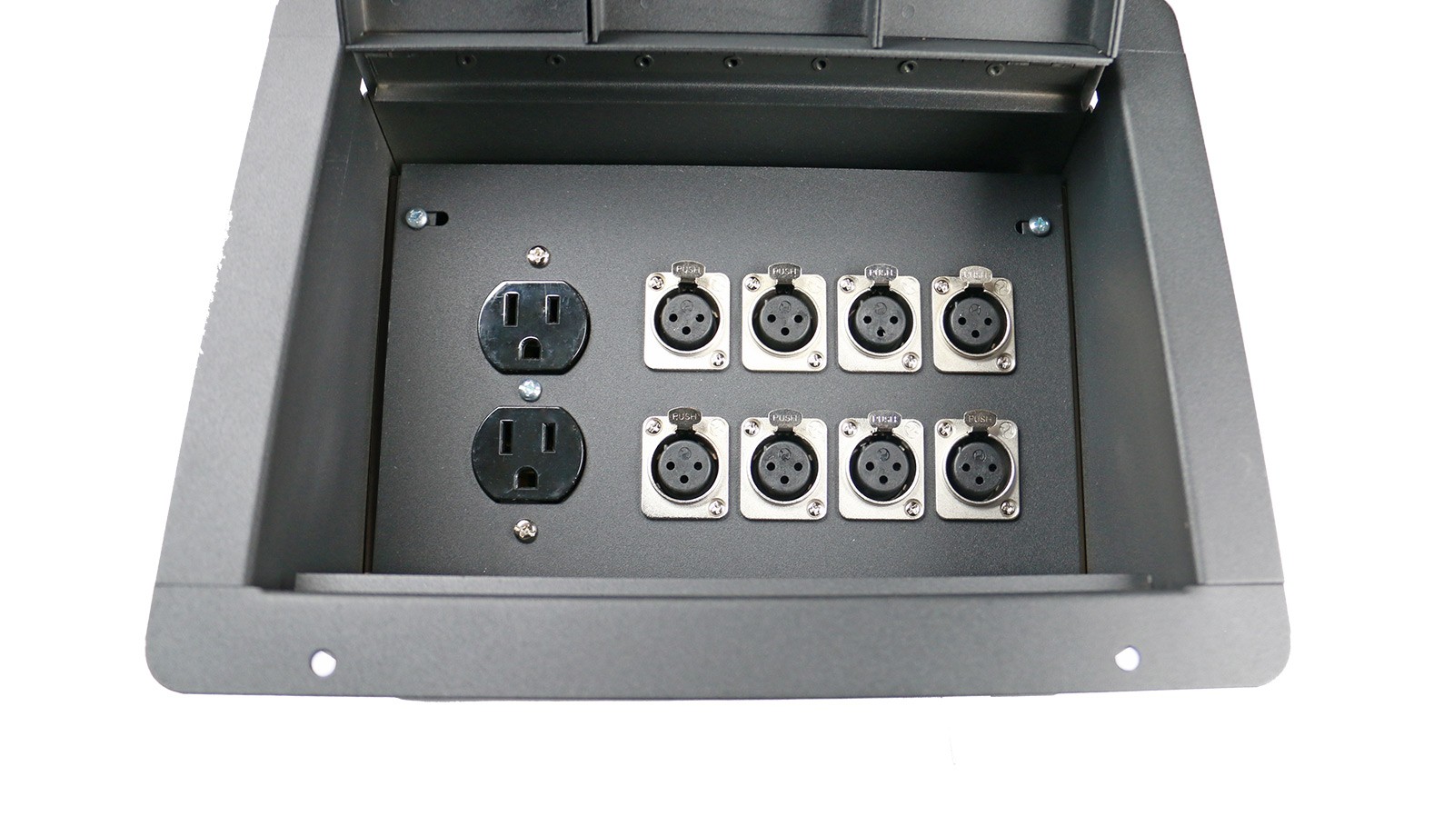 Recessed Floor Box With 8 XLRF + Duplex AC with Back Box