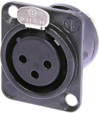 3-Pole XLR Female Chassis Connector in Black with Gold Contacts and Solder Springs