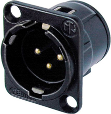 3-Pin Male XLR Panel Mount Receptacle, Black, Gold Contacts