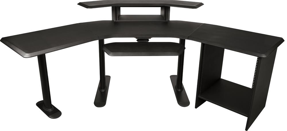 Nucleus Series Studio Desk with 24" Extension, 12RU Rack, 2nd Tier, 4RU Rack, and Keyboard Tray