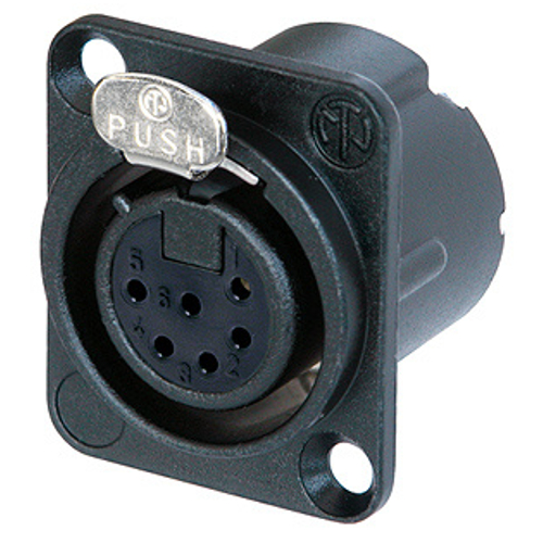 DLX Series 6-Pin Female XLR Panel Connector with Black Housing and Gold Contacts