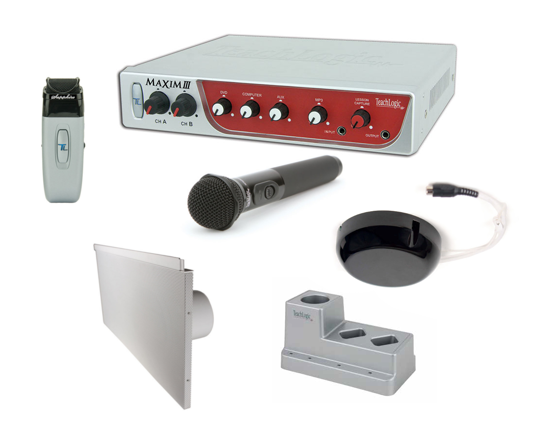 Maxim III System, with Receiver/Mixer/Amp, IR Wireless Mic, Handheld Wireless Mic & 4 Lay-In Speakers