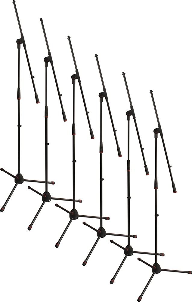 6-Pack of JamStands Series Tripod Microphone Boom Stands with Carrying Bag and Blue Accent Bands