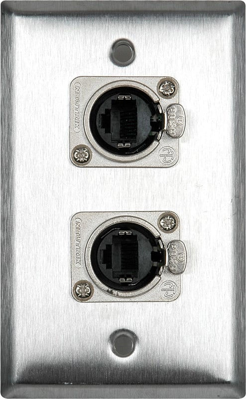 2-Gang Stainless Steel Wall Plate with 4 Ethercon Connectors