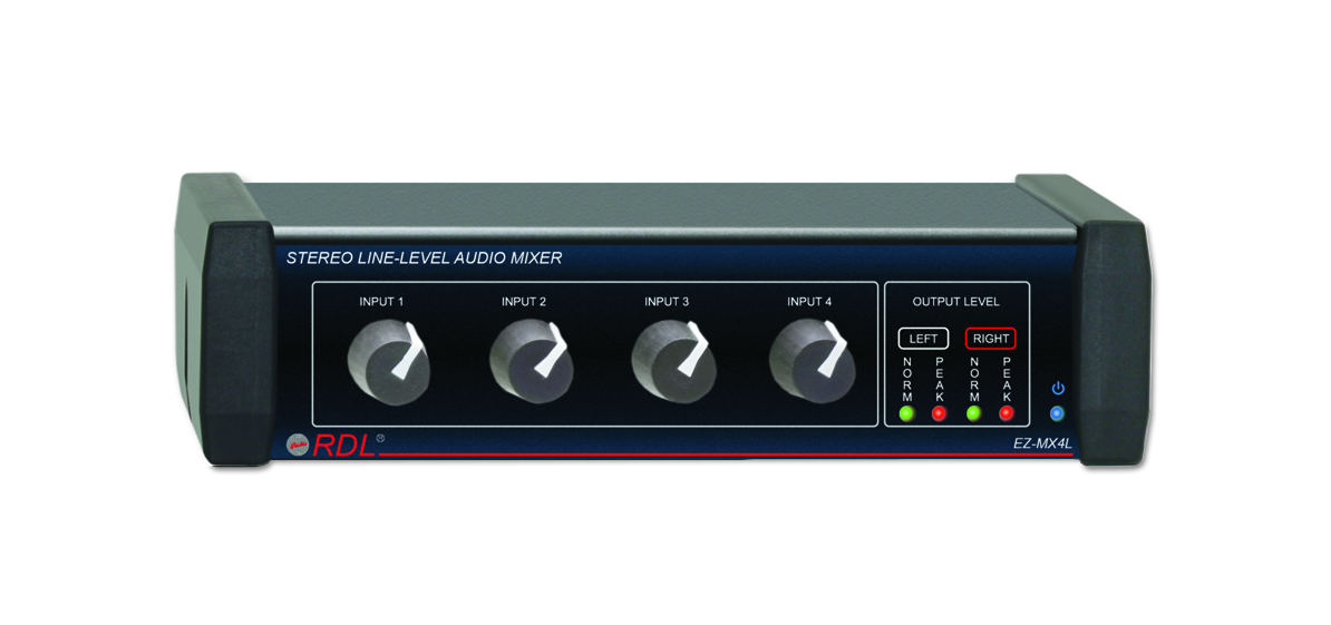 4x1 Stereo Line-Level Audio Mixer with International Power Supply
