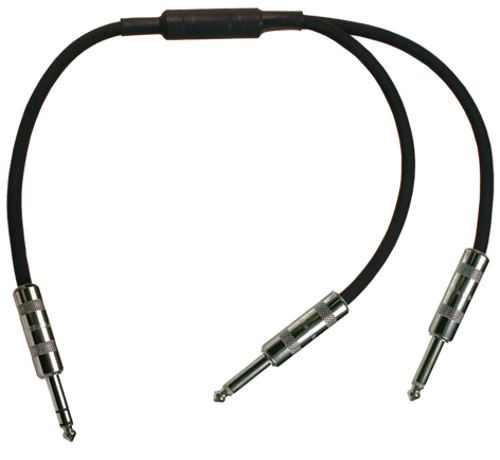 10 ft Y Cable, 1/8" TRS Male to (2) 1/4" TS Female