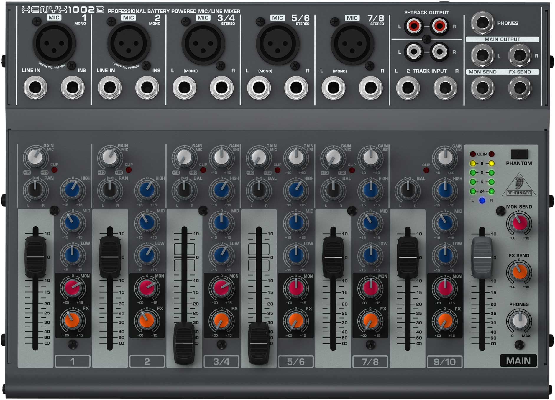 10-Input 2-Bus Mixer with Optional Battery Operation