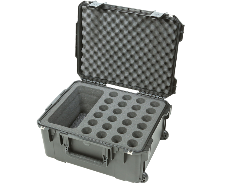 Waterproof Case With Extra Storage and Wheels, Holds 24 Mics