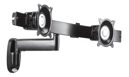 Single Arm Articulating Wall Mount, Dual Monitor Array, Black