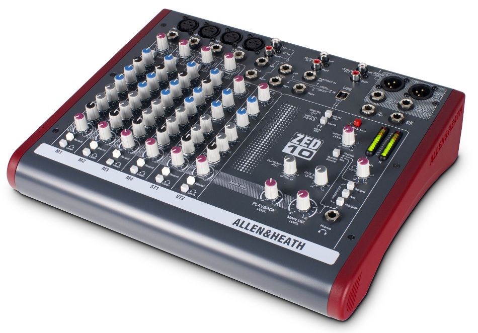 10-Channel Compact Mixer with USB Interface and 4 XLR Inputs