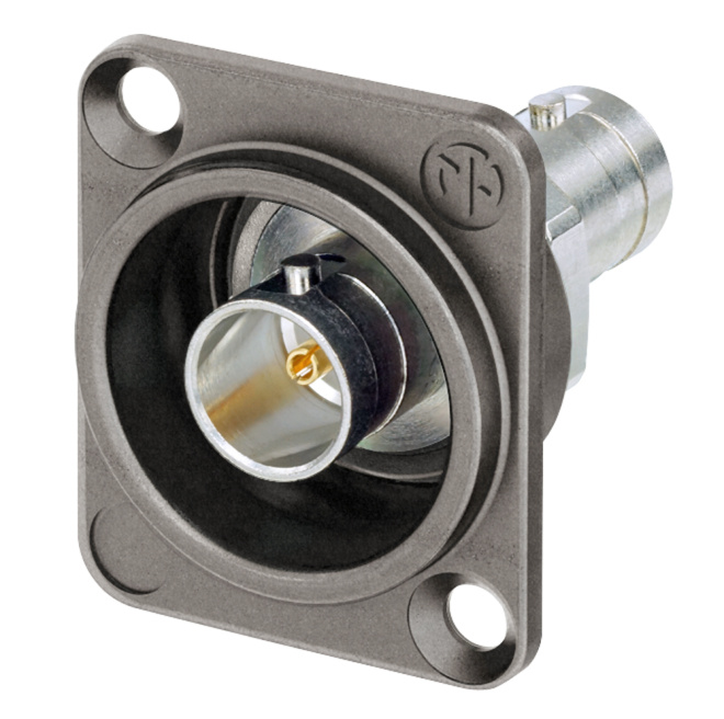 Grounded UHD BNC Panel Connector, Feedthrough in Antraloy Plated D-Shape Housing