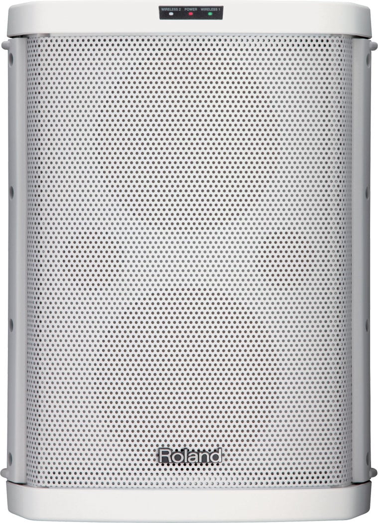 White Portable Battery-Powered Amplifier with Wireless Microphone